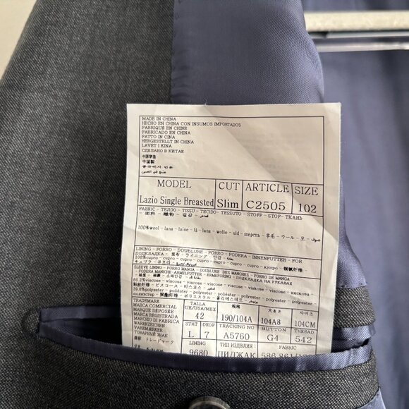 Suitsupply Grey Wool Suit Lazio Super 110s - 42 Long, Pants 36 x 32 - Picture 6 of 16